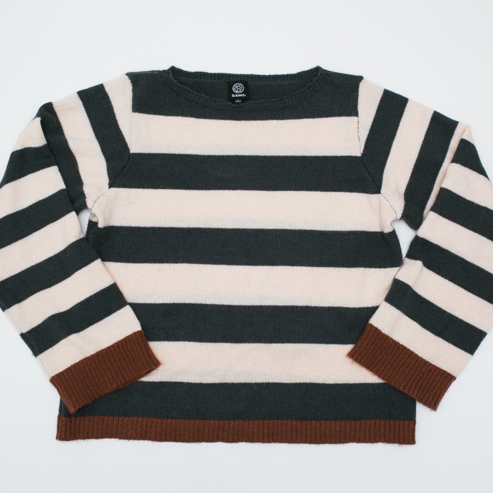 Bobeau Back, Cream and Brown Sweater Size L
